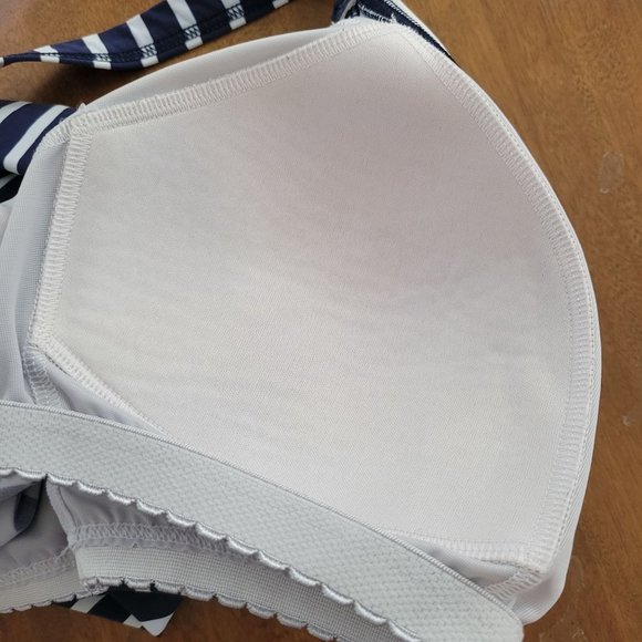 Lands End 10 Blue White Stripe Tankini‎ Swim Top Padded Bra Modest - Picture 4 of 5